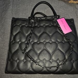Betsey JohnzonBlack Quilted Heart Tote Bag